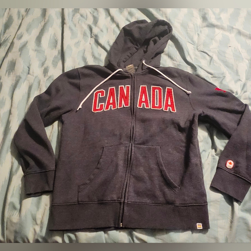 Hudsons Bay CANADA Sweatshirt Men's Medium Gray Hoodie‎ Olympics Full Zip